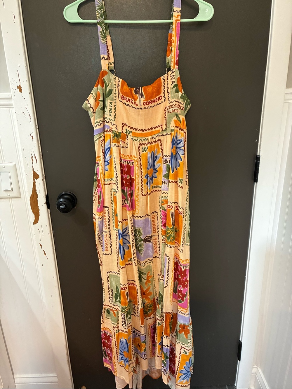 Floral Stamp Print Peach Maxi Dress with Adjustable Straps NWOT